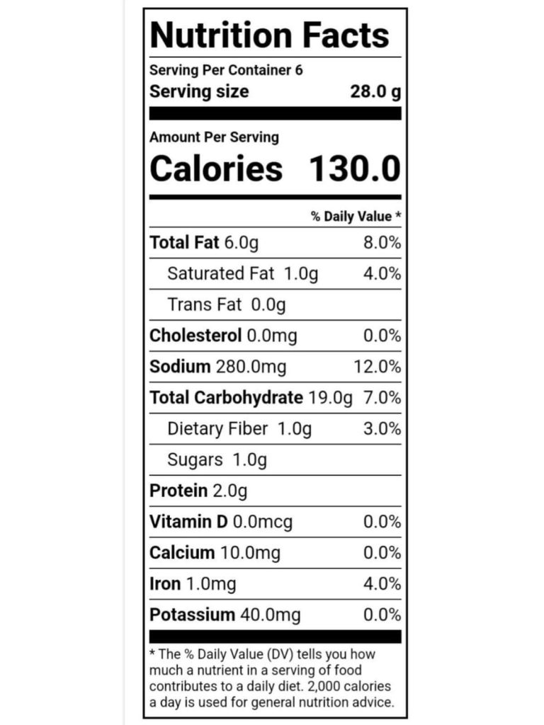 A nutrition label for Funyuns.